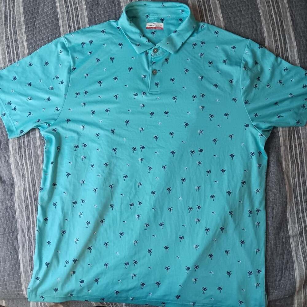 Grand Slam Performance Palm Tree Polo Shirt Teal XL